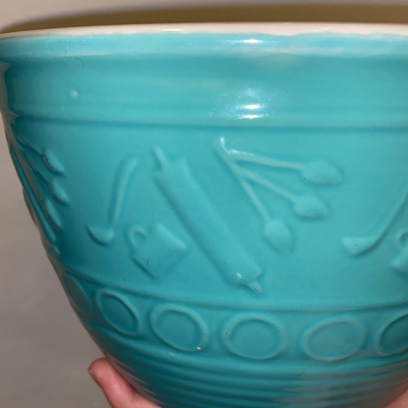 VINTAGE GOOSEBERRY PATCH JADE GREEN POTTERY CERAMIC BAKING MIXING BOWL GORGEOUS - Picture 3 of 7